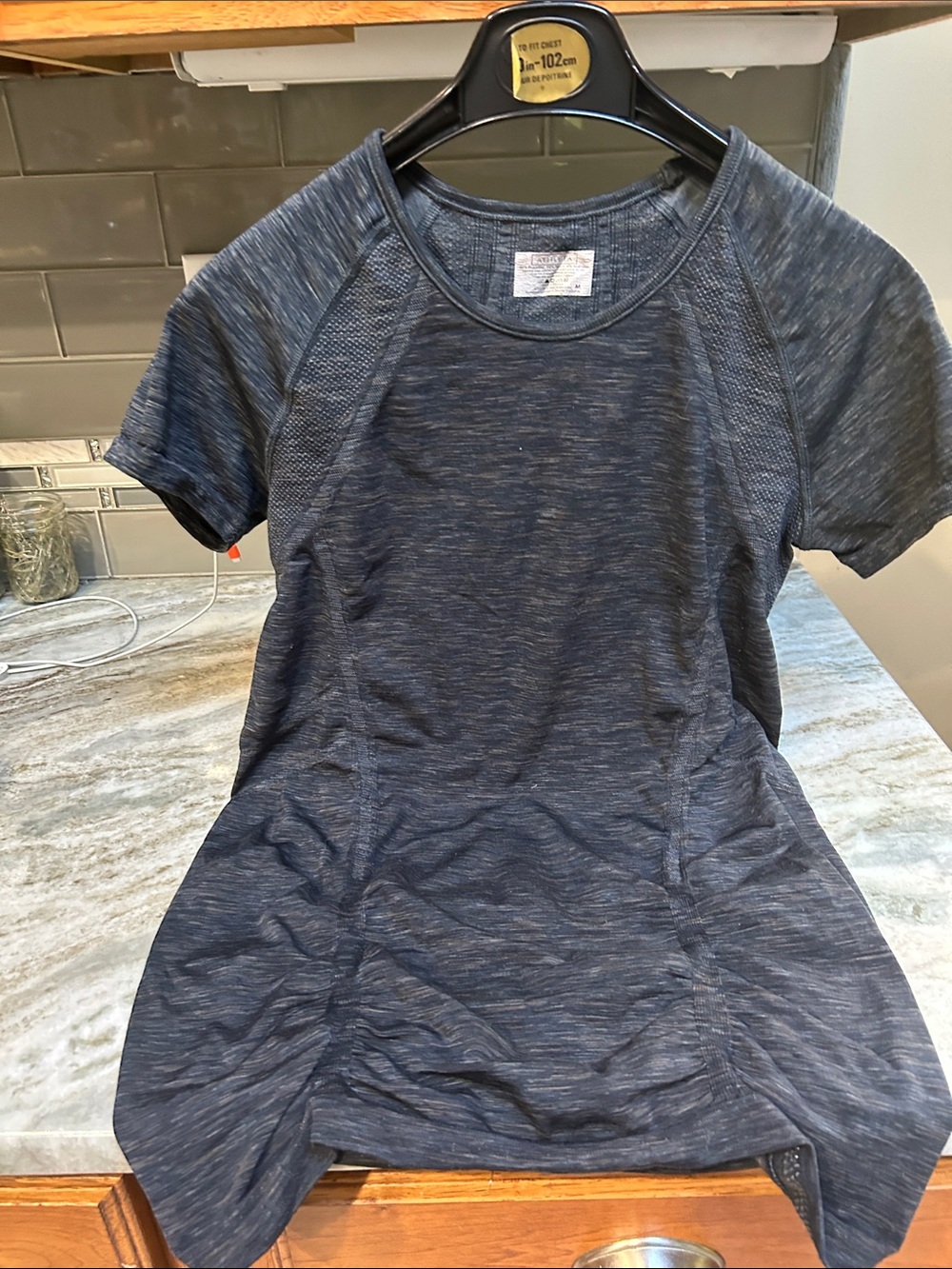Athleta Shirt Womens Medium dark gray seamless running shirt shirred sides long